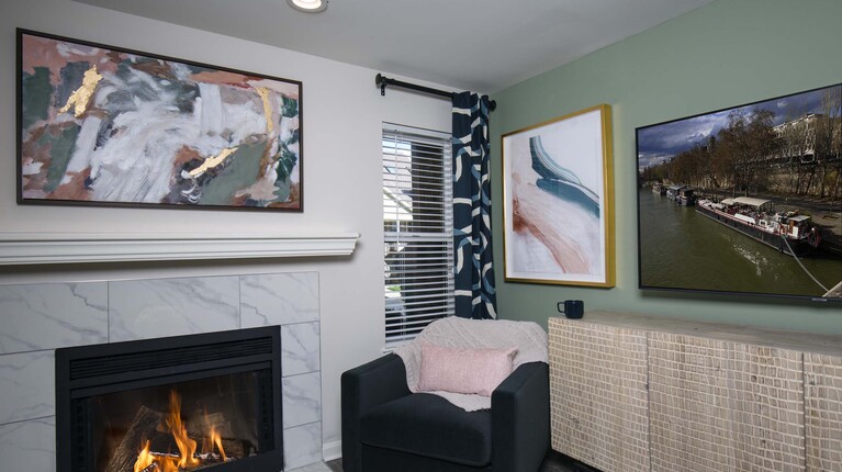 Living Room with Marble-Hearth Fireplace