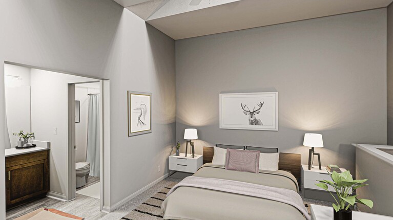Spacious bedroom with sprawling ceilings