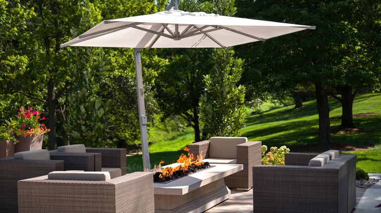 Poolside Fire Pit with Shade Covering